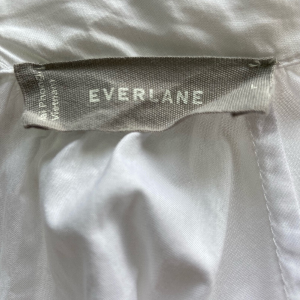 Everlane Shirred Mini Dress Women Large White Poplin Resort Minimalist Classic - Picture 7 of 10